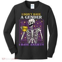 I DonT Have A Gender I Have Anxiety Non Binary Skeleton Kids Long Sleeve Shirt thumb 0