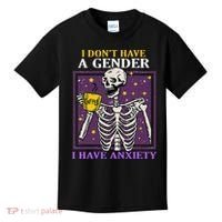 I DonT Have A Gender I Have Anxiety Non Binary Skeleton Kids T-Shirt thumb 0