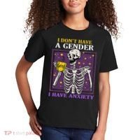 I DonT Have A Gender I Have Anxiety Non Binary Skeleton Kids T-Shirt thumb 2