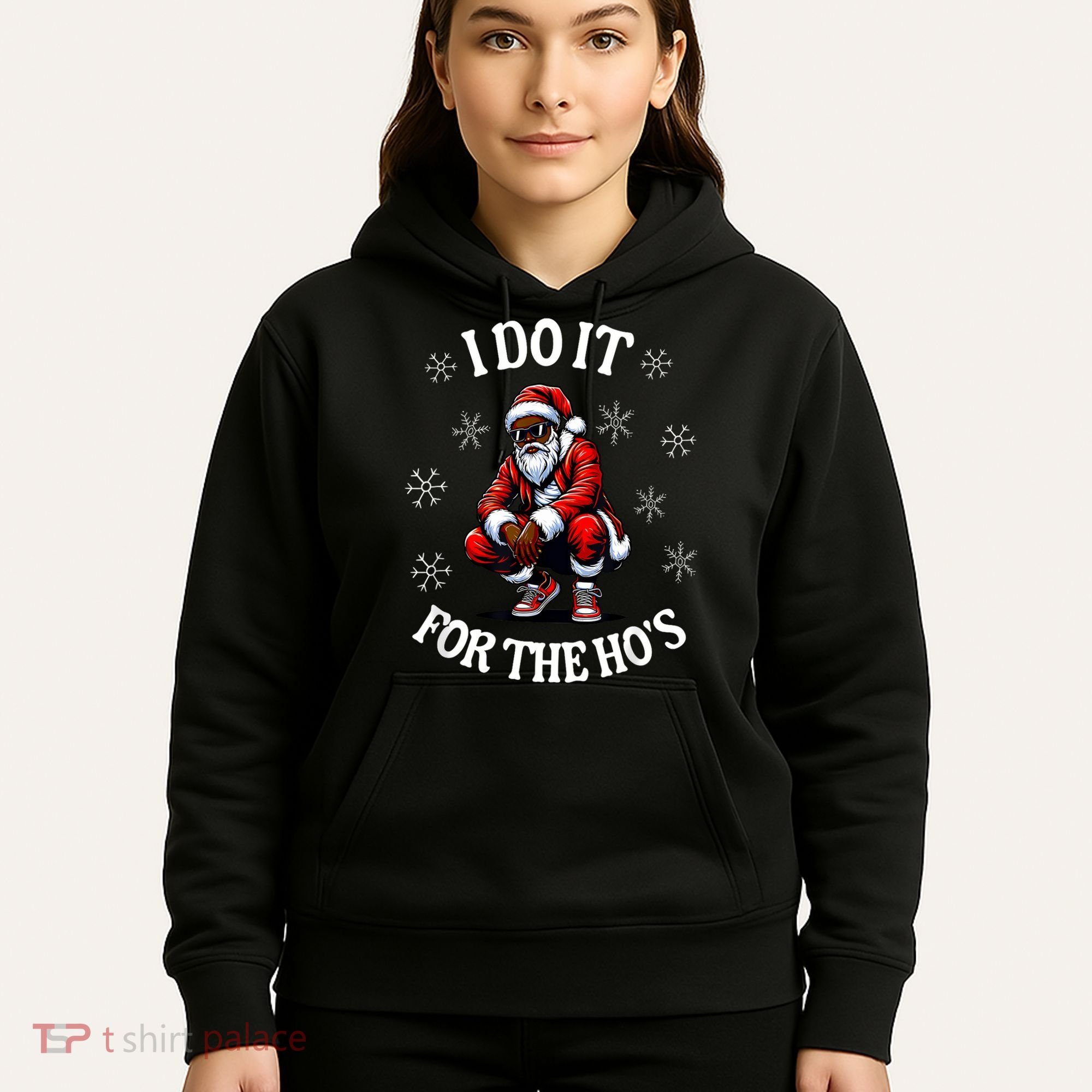 I Do It For The Hos African American Christmas Afro Santa Hoodie