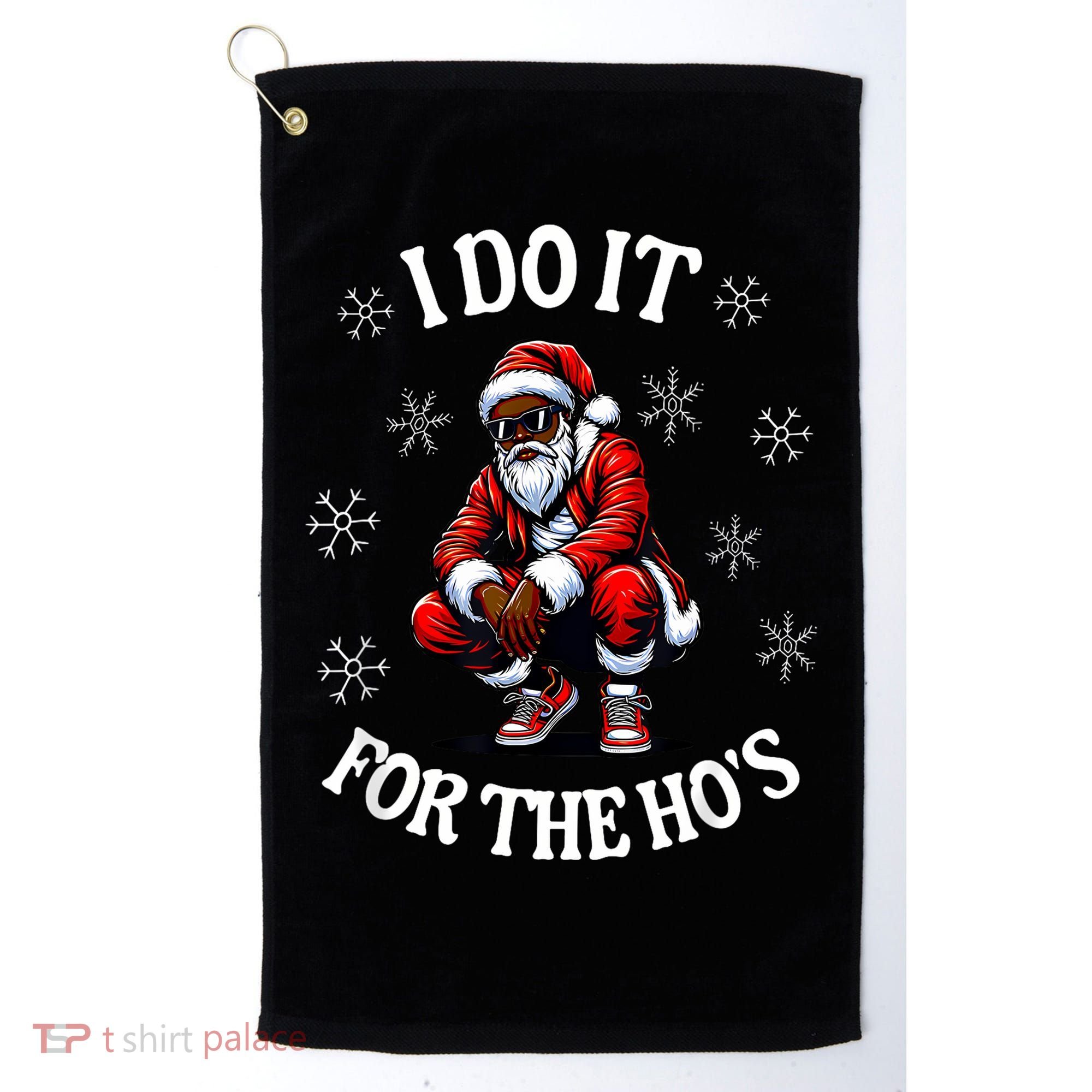 I Do It For The Hos African American Christmas Afro Santa Golf Towel
