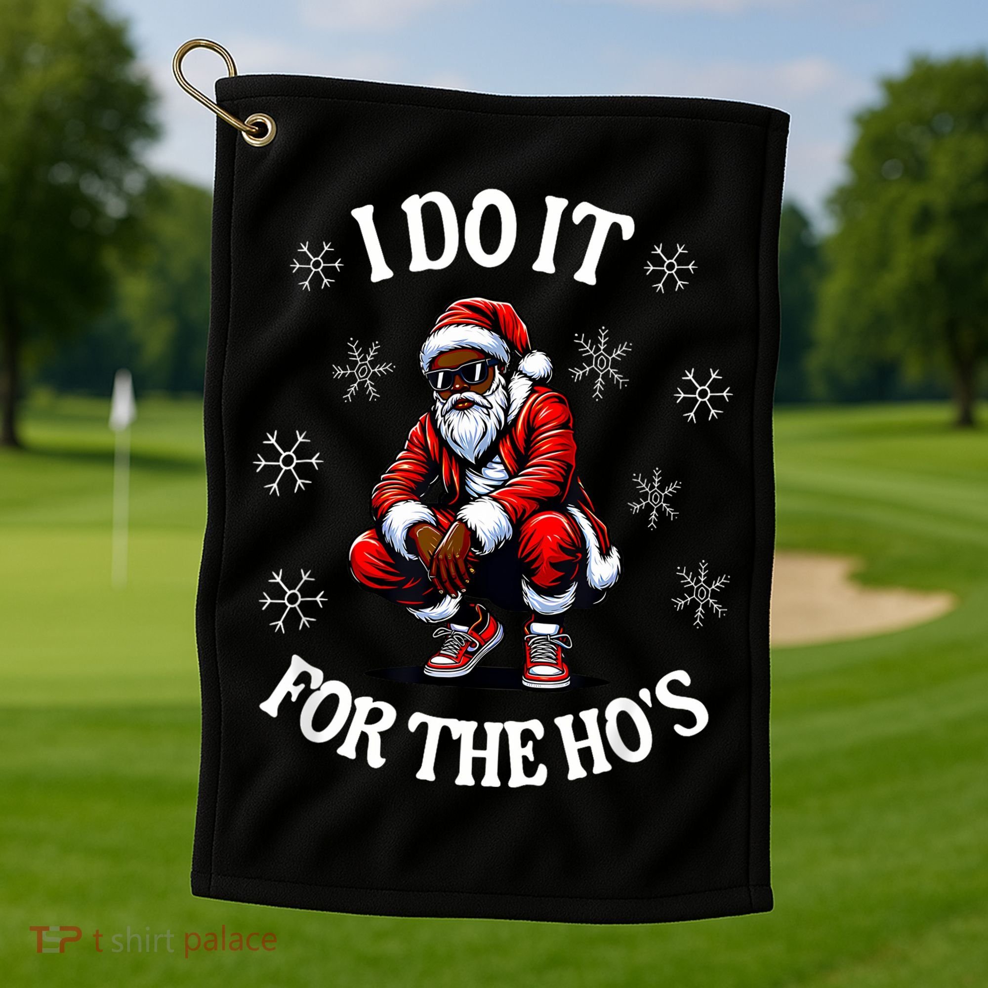 I Do It For The Hos African American Christmas Afro Santa Golf Towel