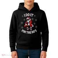 I Do It For The Hos African American Christmas Afro Santa Kids Hoodie thumb 4
