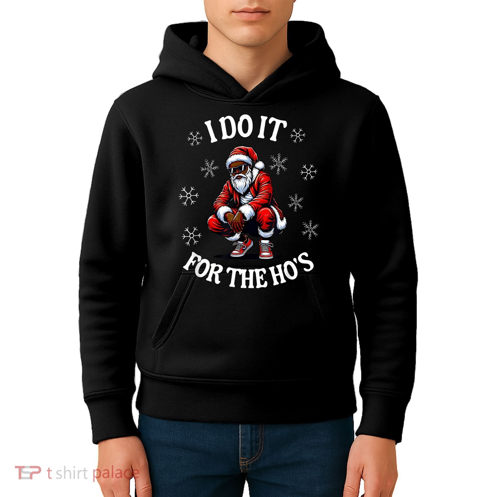 I Do It For The Hos African American Christmas Afro Santa Kids Hoodie