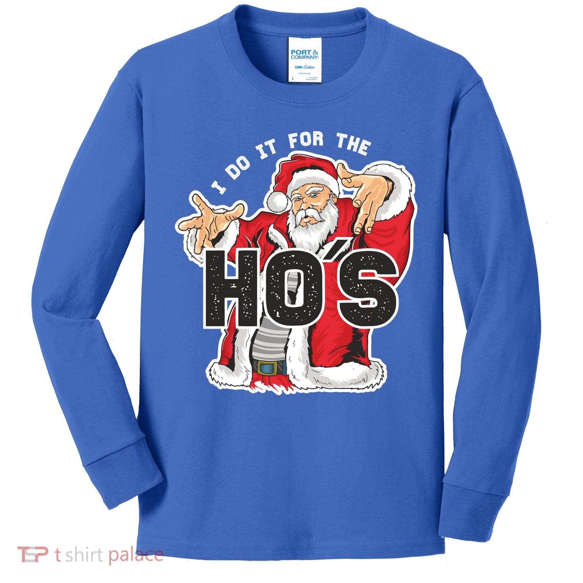 I Do It For The Hos Meaningful Gift Funny Retro Rap Santa Gift Kids Long Sleeve Shirt