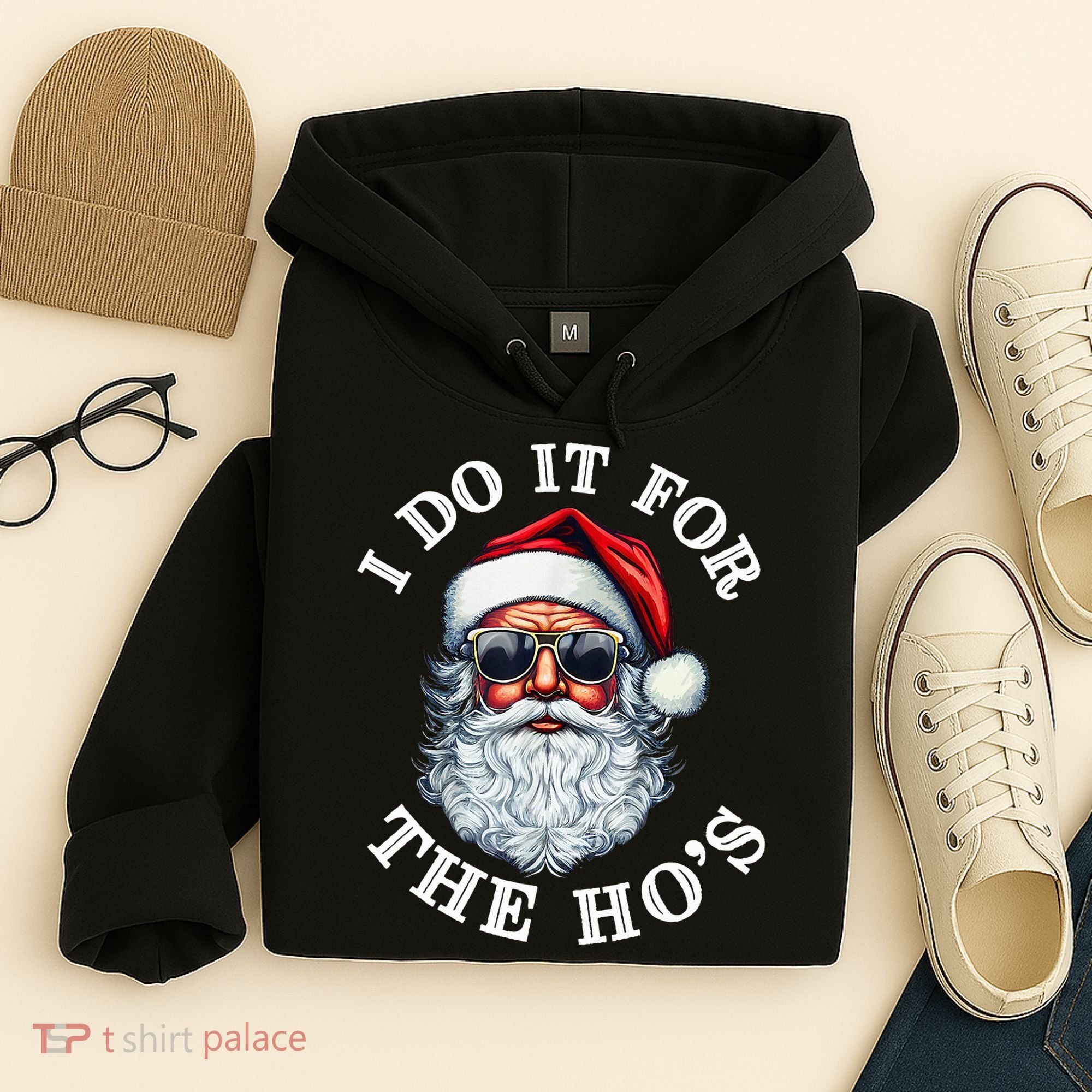 I Do It For The Hos Funny Inappropriate Christmas Santa Face Hoodie