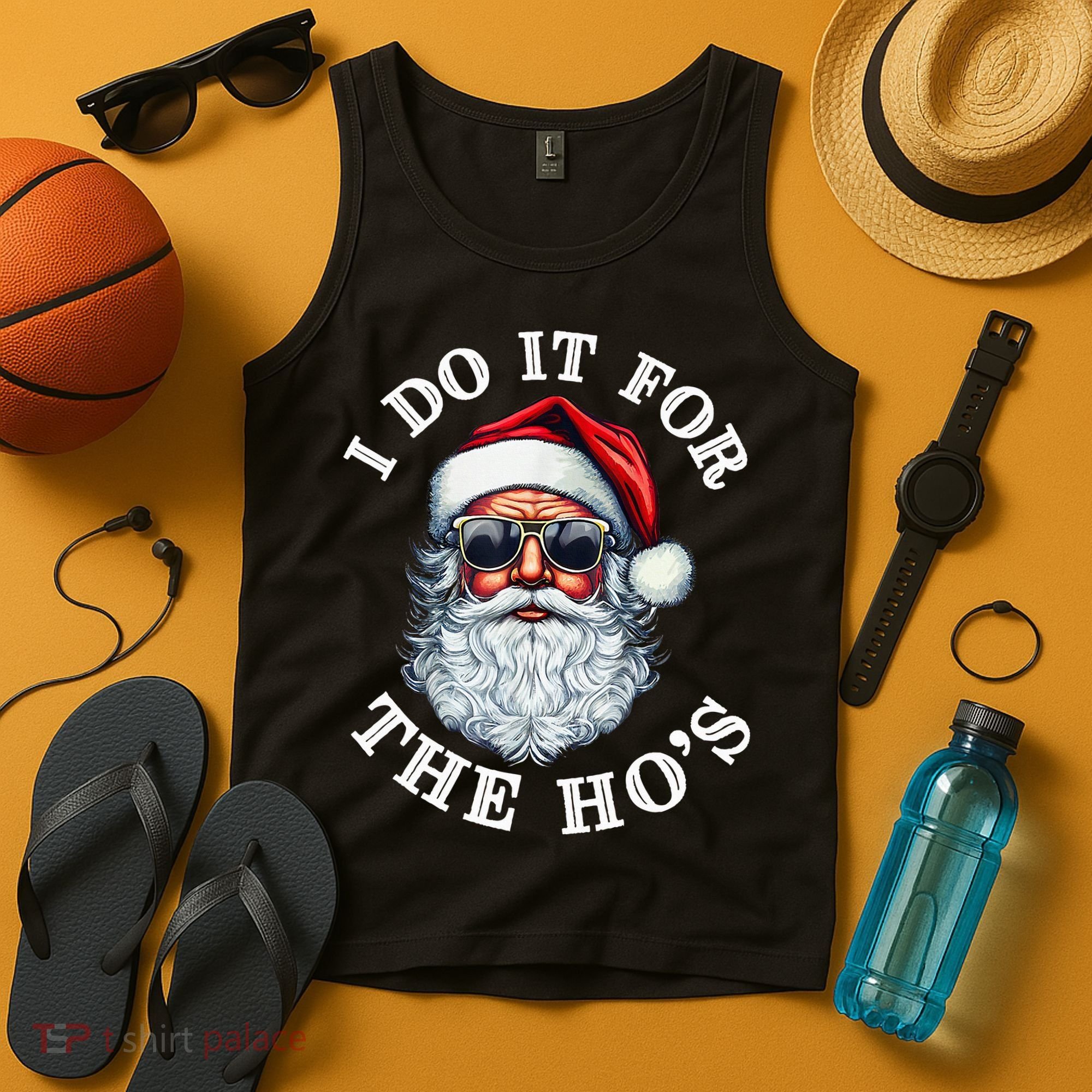 I Do It For The Hos Funny Inappropriate Christmas Santa Face Tank Top