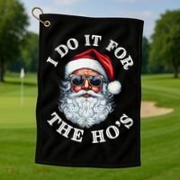 I Do It For The Hos Funny Inappropriate Christmas Santa Face Golf Towel thumb 1