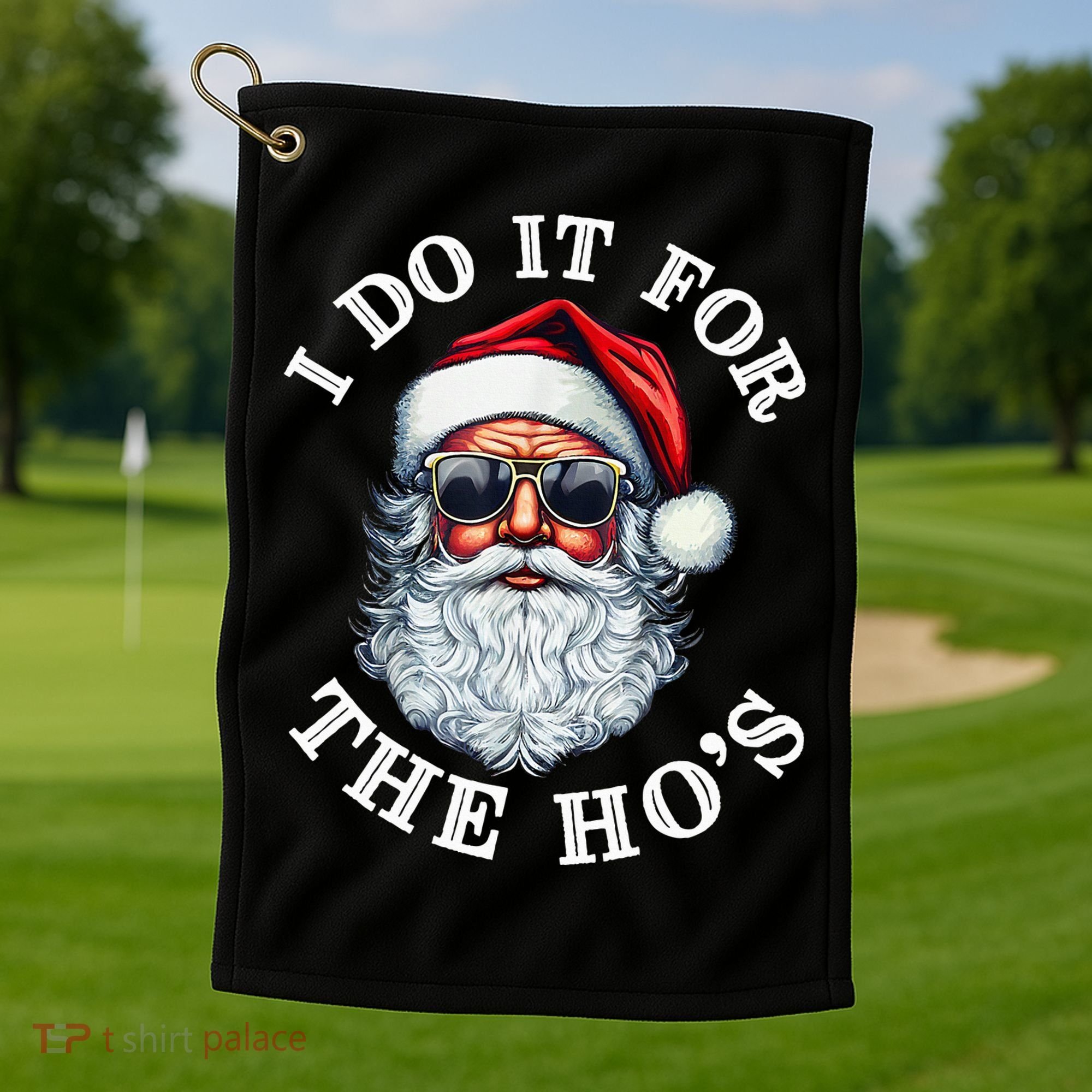 I Do It For The Hos Funny Inappropriate Christmas Santa Face Golf Towel