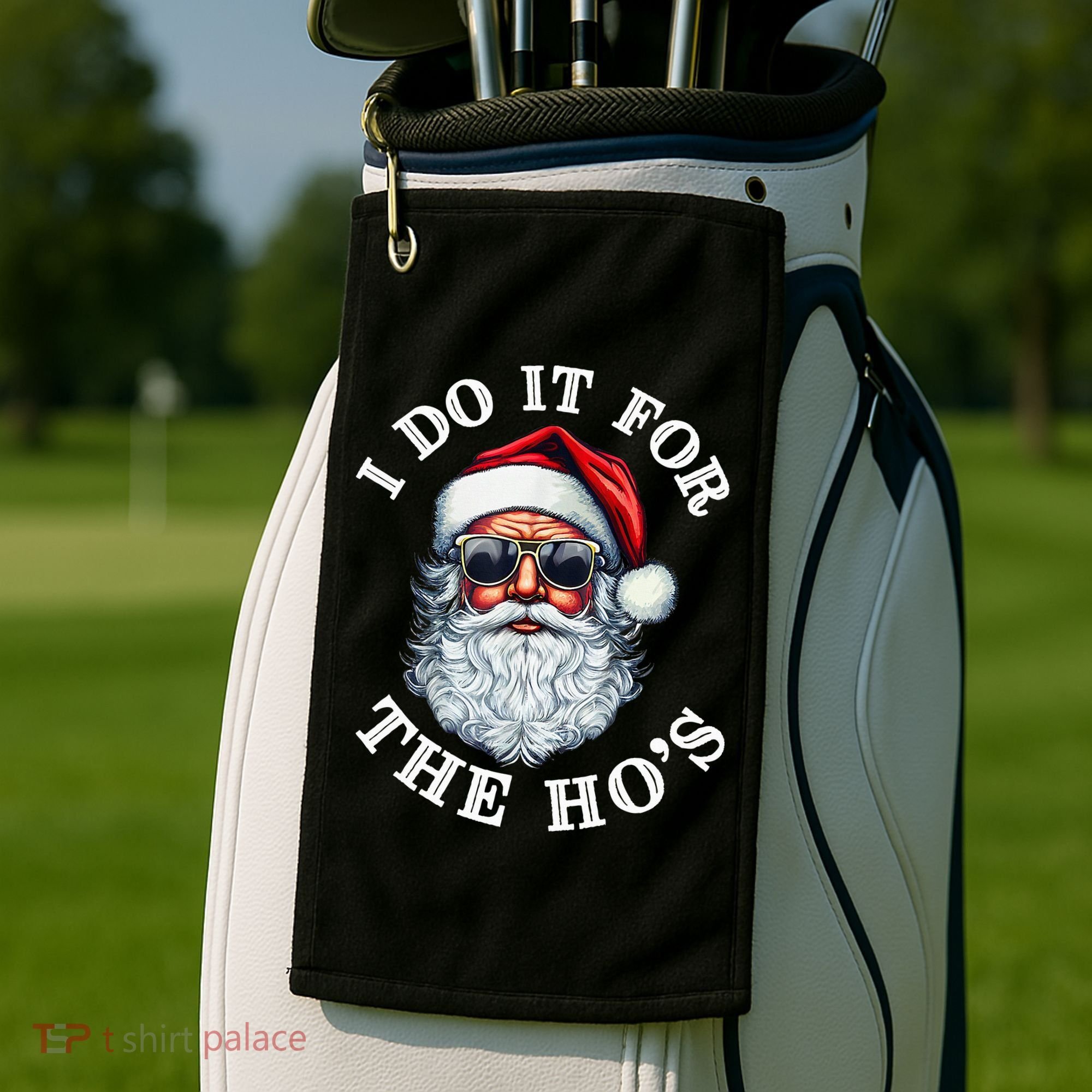 I Do It For The Hos Funny Inappropriate Christmas Santa Face Golf Towel