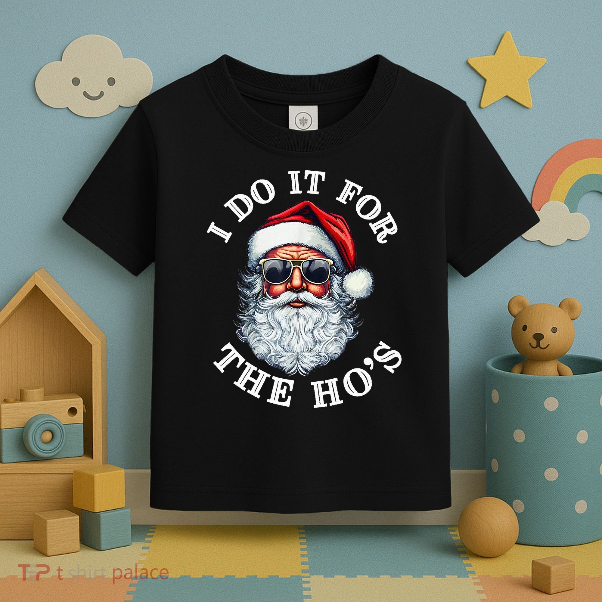 I Do It For The Hos Funny Inappropriate Christmas Santa Face Toddler T-Shirt