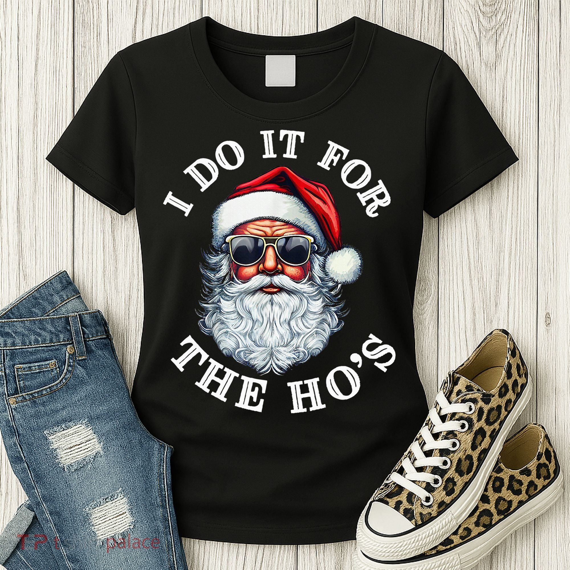 I Do It For The Hos Funny Inappropriate Christmas Santa Face Women's T-Shirt