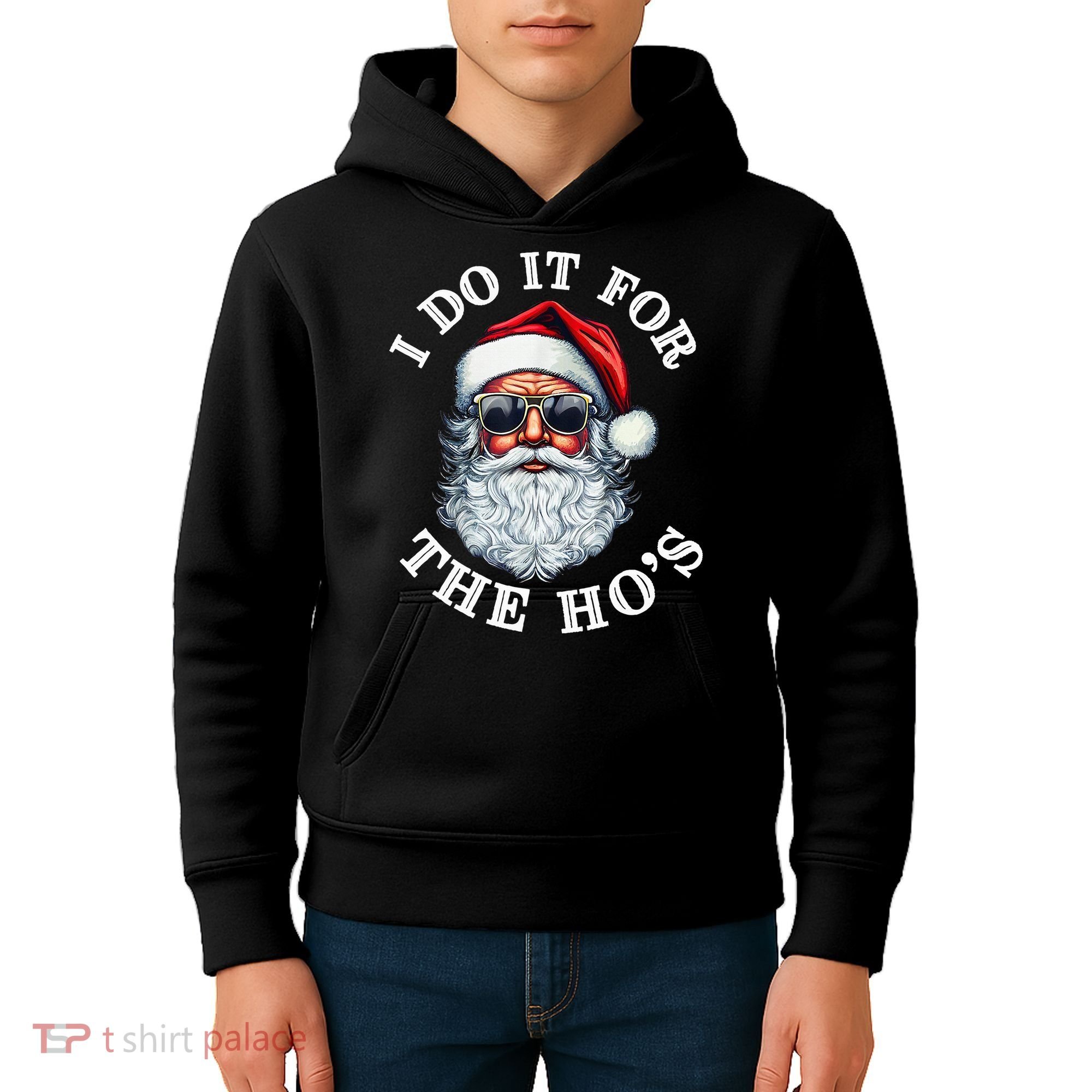 I Do It For The Hos Funny Inappropriate Christmas Santa Face Kids Hoodie