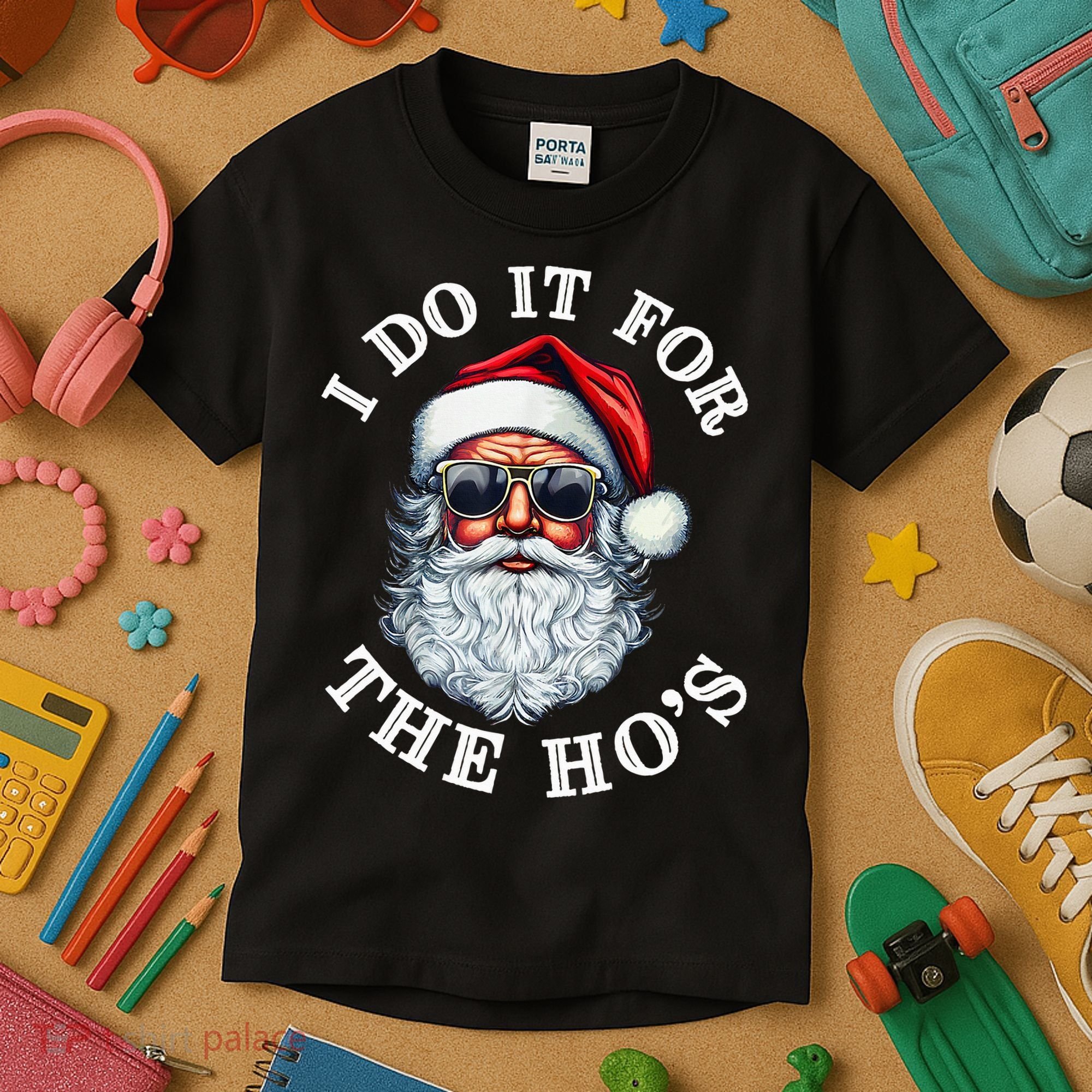 I Do It For The Hos Funny Inappropriate Christmas Santa Face Kids T-Shirt