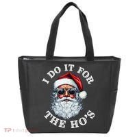 I Do It For The Hos Funny Inappropriate Christmas Santa Face Tote Bag thumb 0