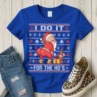 I Do It For The Hos Twerking Santa Rude Christmas Sweater Gift Women's T-Shirt thumb 3