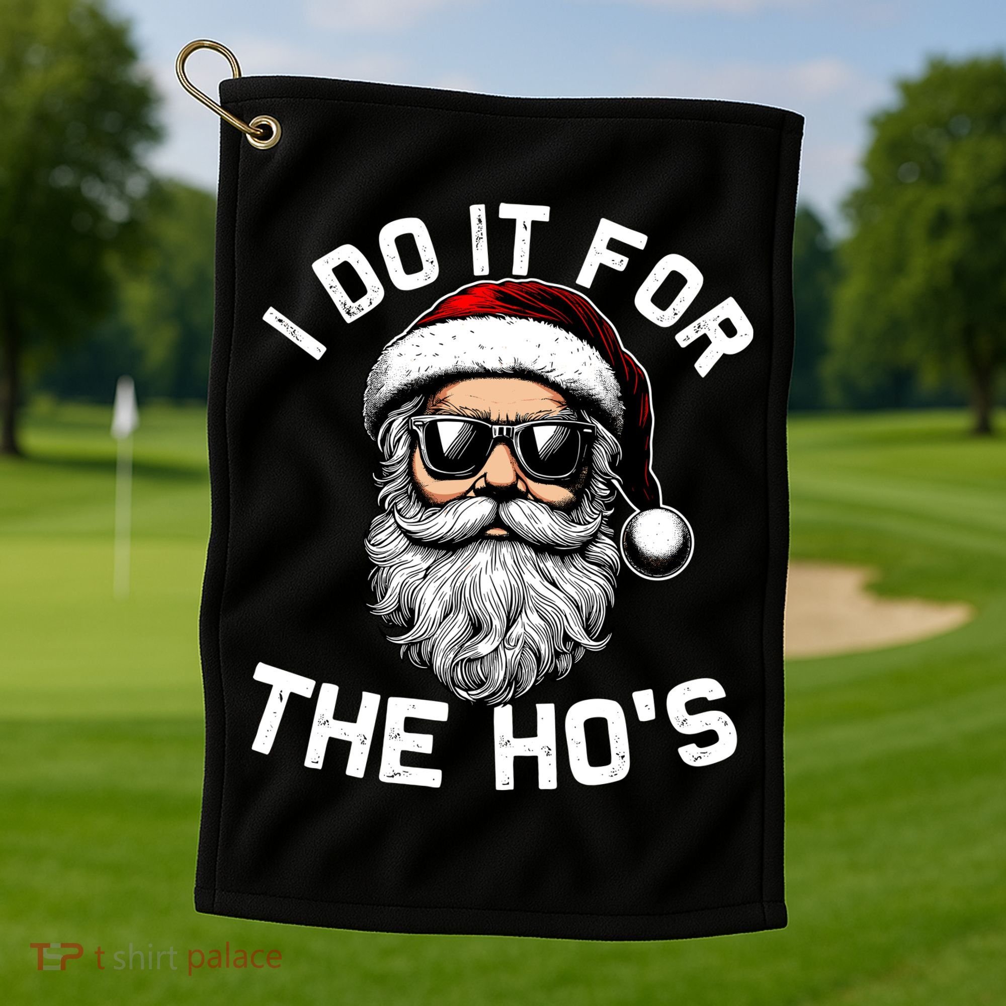 I Do It For The Hos Inappropriate Christmas Funny Santa Face Golf Towel