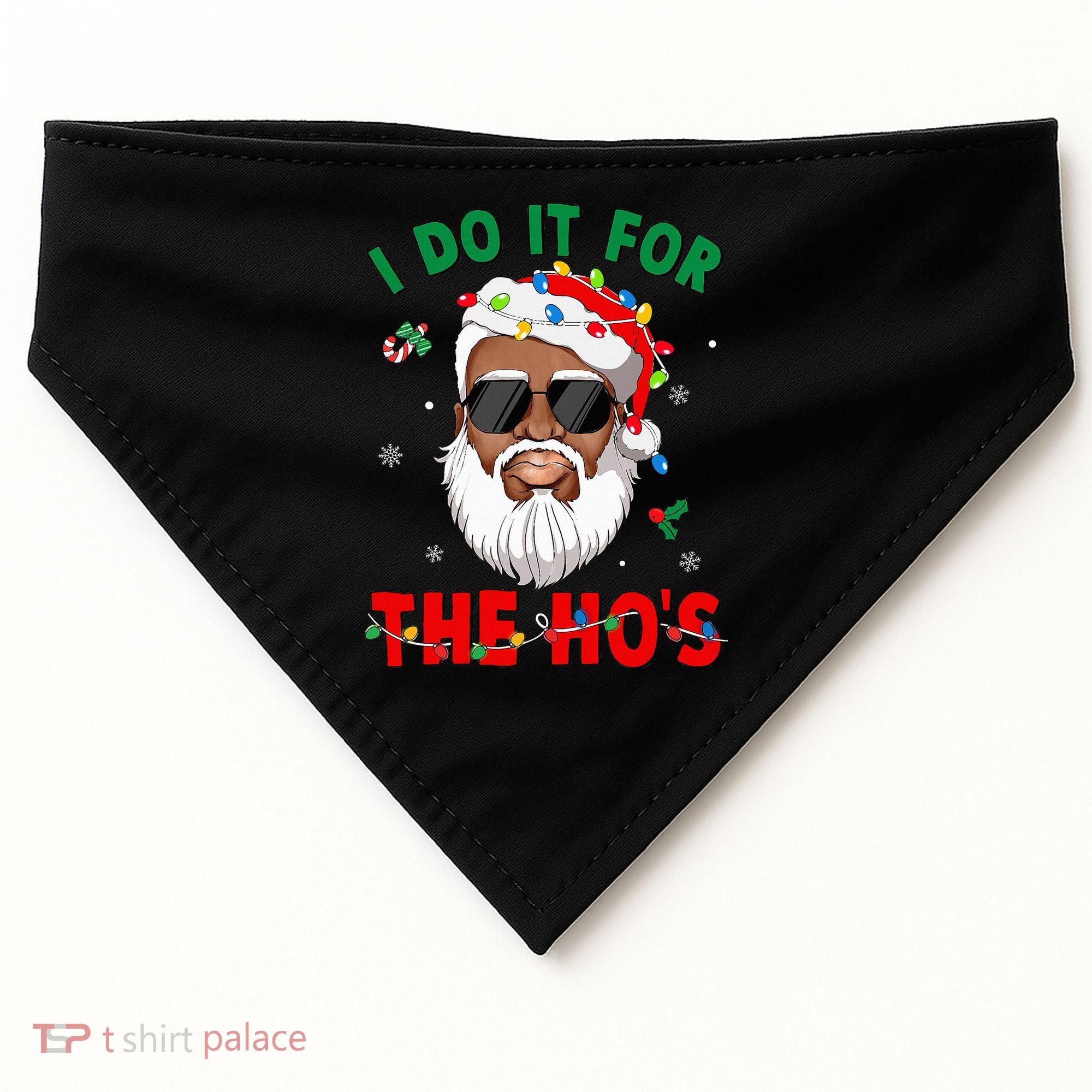 I Do It For The Hos African American Santa Black Xmas Pjs USA-Made Doggie Bandana
