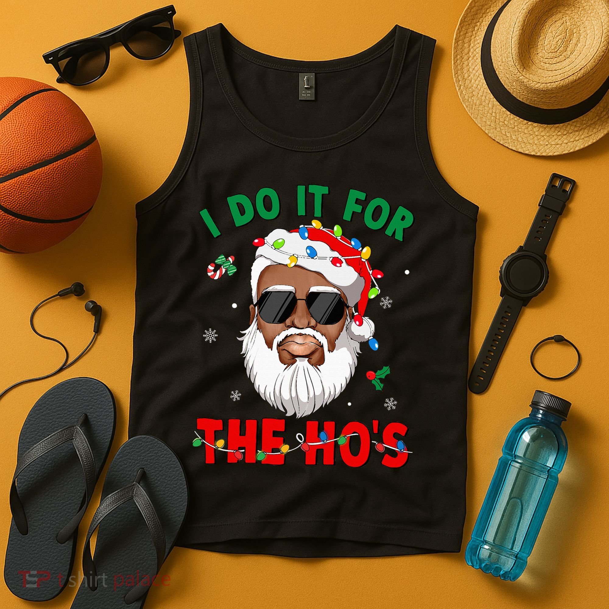 I Do It For The Hos African American Santa Black Xmas Pjs Tank Top