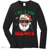 I Do It For The Hos African American Santa Black Xmas Pjs Women's Long Sleeve Shirt thumb 0
