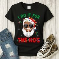 I Do It For The Hos African American Santa Black Xmas Pjs Women's T-Shirt thumb 3
