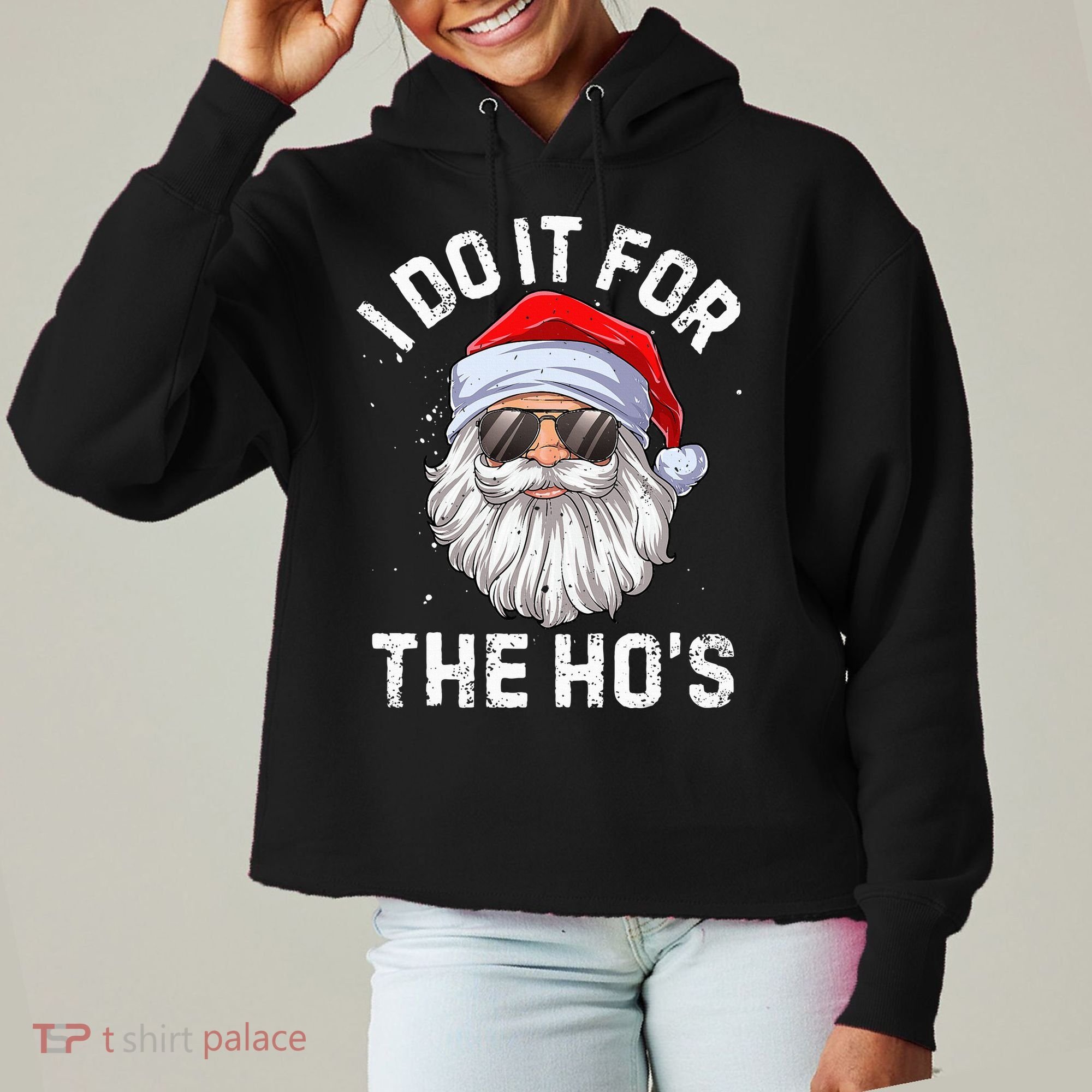 I Do It For The HoS Funny Inappropriate Christmas Santa Ladies Heavyweight Boxy Pullover Hoodie
