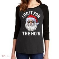 I Do It For The HoS Funny Inappropriate Christmas Santa Women's Tri-Blend 3/4-Sleeve Raglan Shirt thumb 2