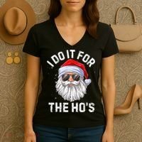 I Do It For The HoS Funny Inappropriate Christmas Santa Women's V-Neck T-Shirt thumb 3