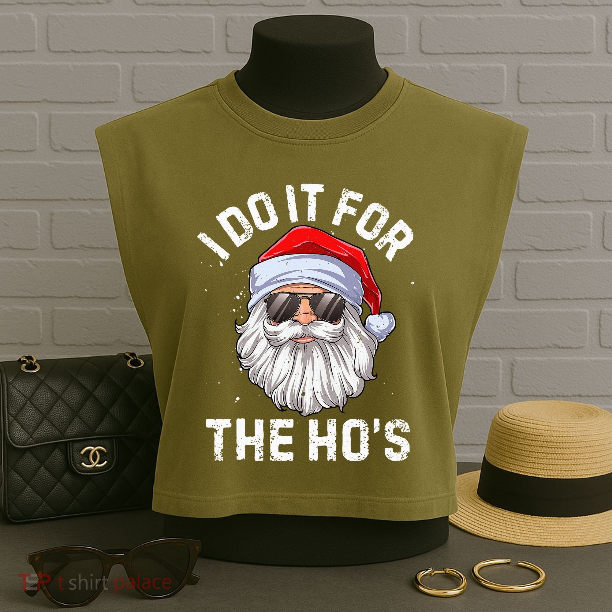 I Do It For The HoS Funny Inappropriate Christmas Santa Garment-Dyed Women's Muscle Tee