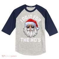 I Do It For The HoS Funny Inappropriate Christmas Santa Kids Colorblock Raglan Jersey thumb 0