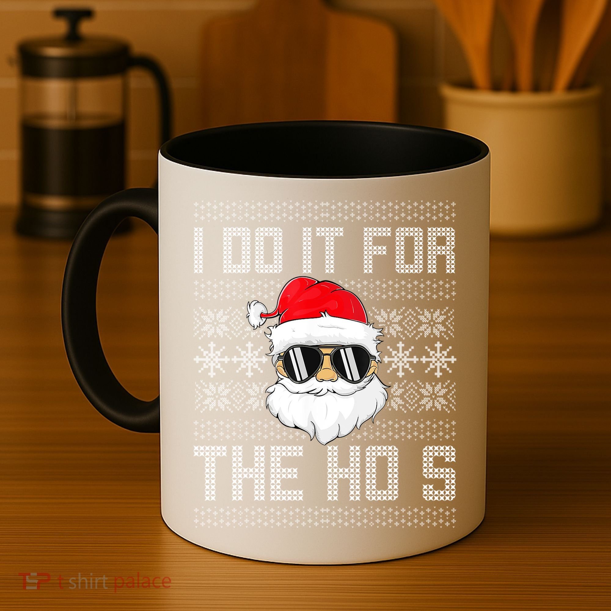 I Do It For The Hos Gift Santa Black Ugly Sweater Christmas Gift Coffee Mug