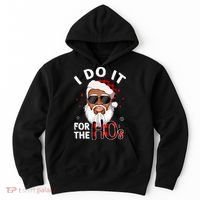 I Do It For The Hos Christmas African American Santa Black Hoodie thumb 0