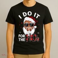 I Do It For The Hos Christmas African American Santa Black T-Shirt thumb 3