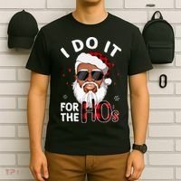 I Do It For The Hos Christmas African American Santa Black T-Shirt thumb 6