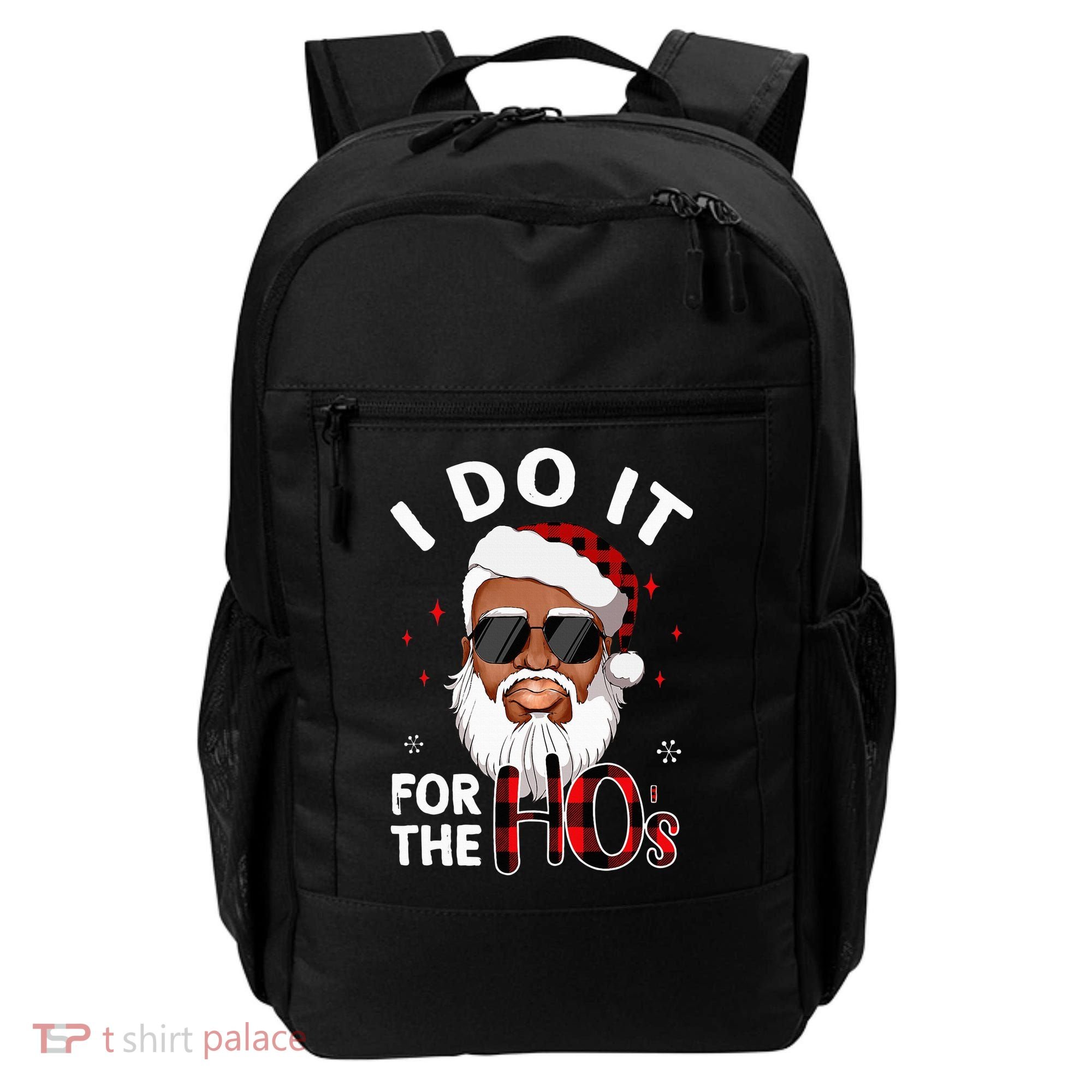 I Do It For The Hos Christmas African American Santa Black Backpack