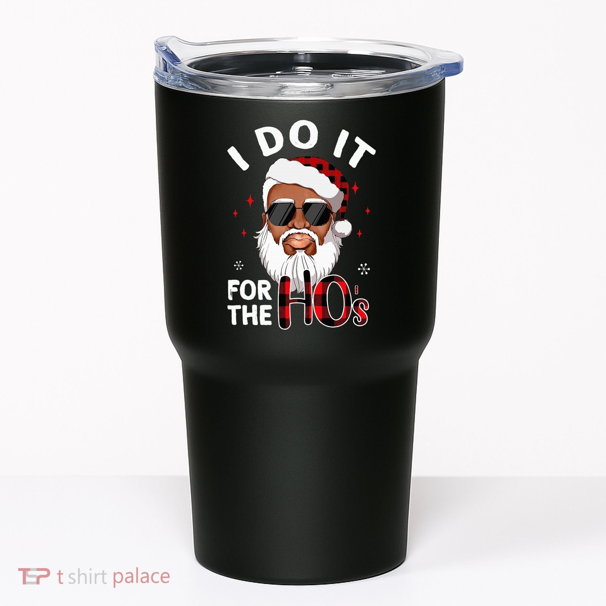 I Do It For The Hos Christmas African American Santa Black Tumbler