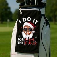I Do It For The Hos Christmas African American Santa Black Golf Towel thumb 2