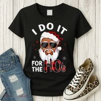 I Do It For The Hos Christmas African American Santa Black Women's T-Shirt thumb 3