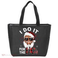 I Do It For The Hos Christmas African American Santa Black Tote Bag thumb 0