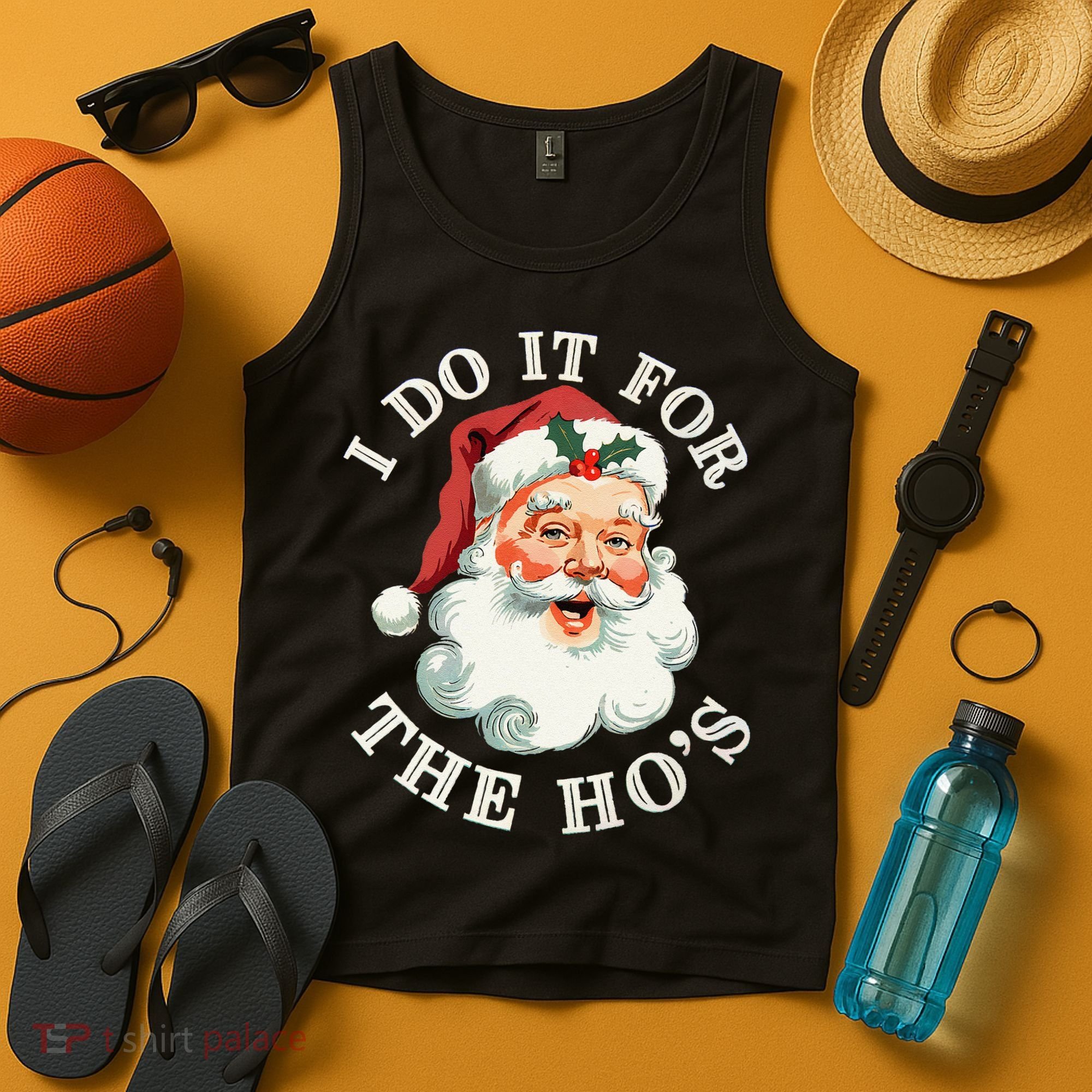 I Do It For The Hos Funny Inappropriate Christmas Santa Face Gift Tank Top