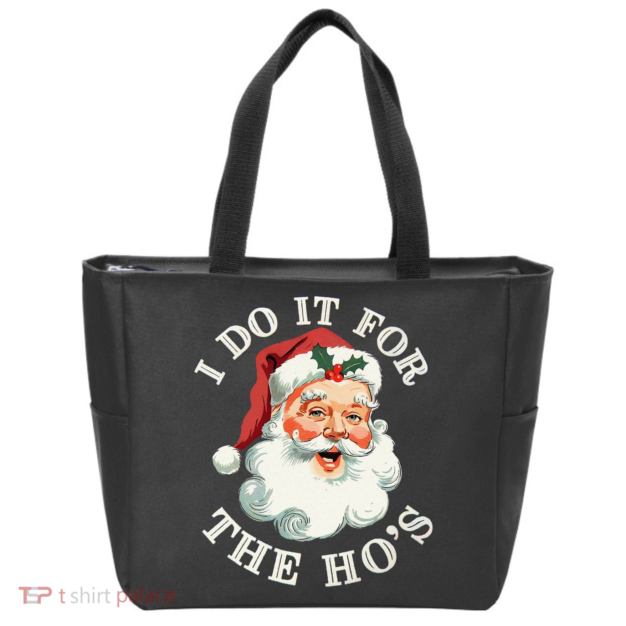I Do It For The Hos Funny Inappropriate Christmas Santa Face Gift Tote Bag