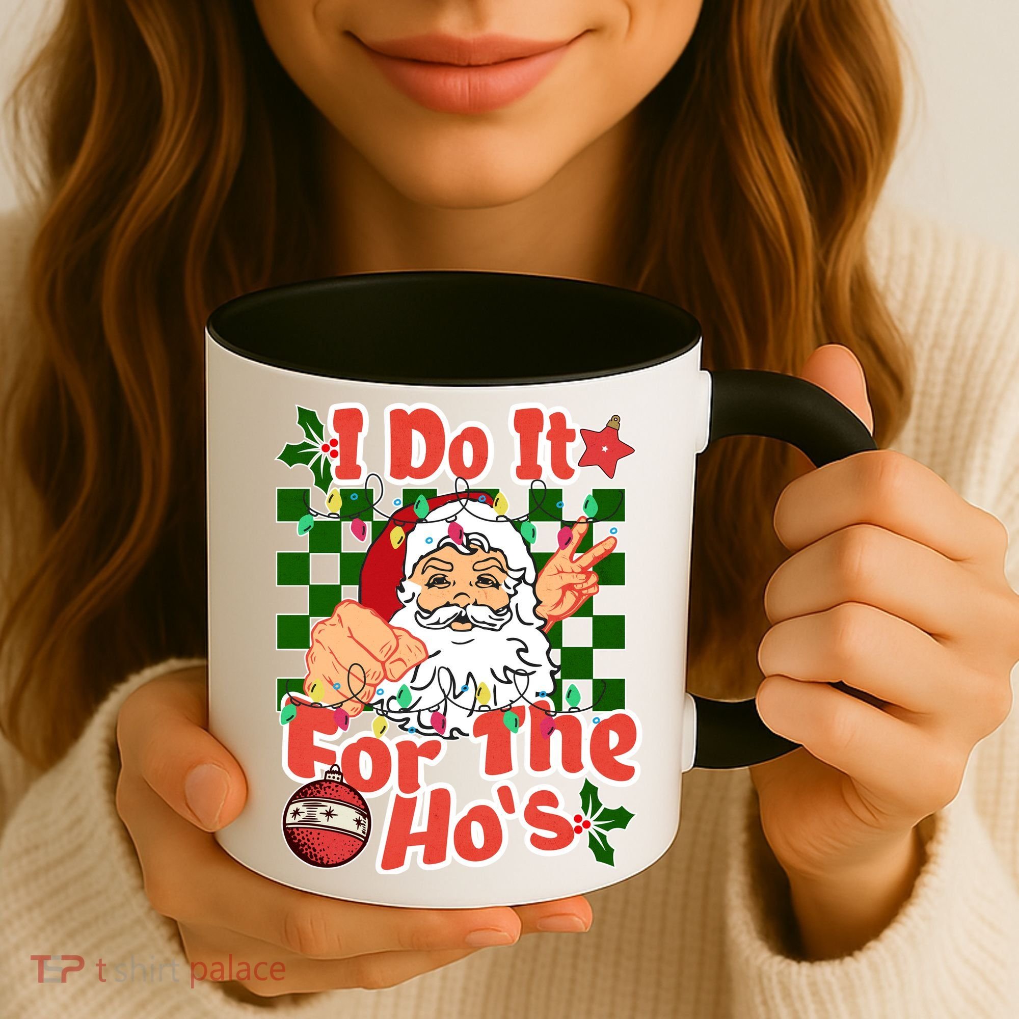 I Do It For The Hos Santa Claus Christmas Lights Coffee Mug