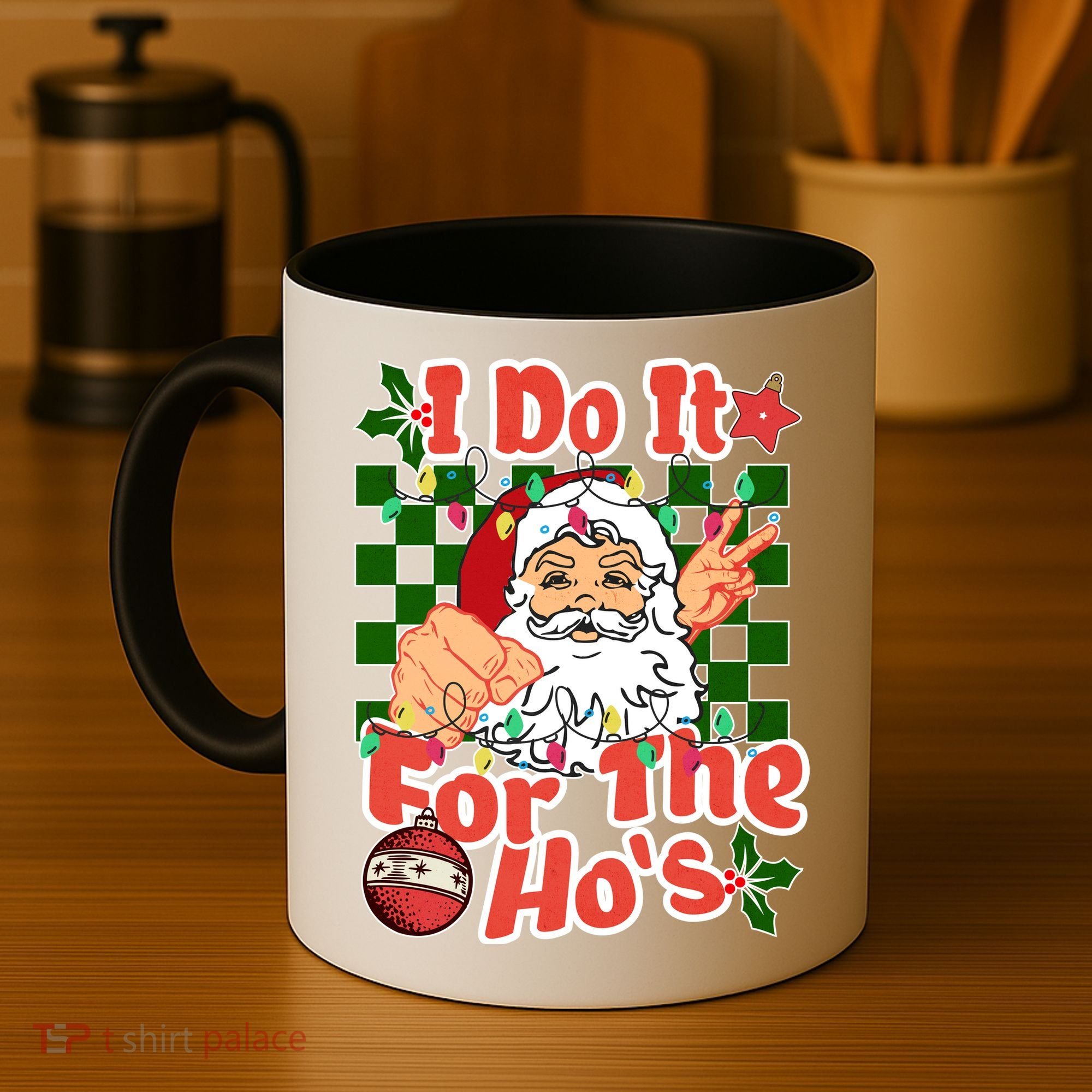 I Do It For The Hos Santa Claus Christmas Lights Coffee Mug