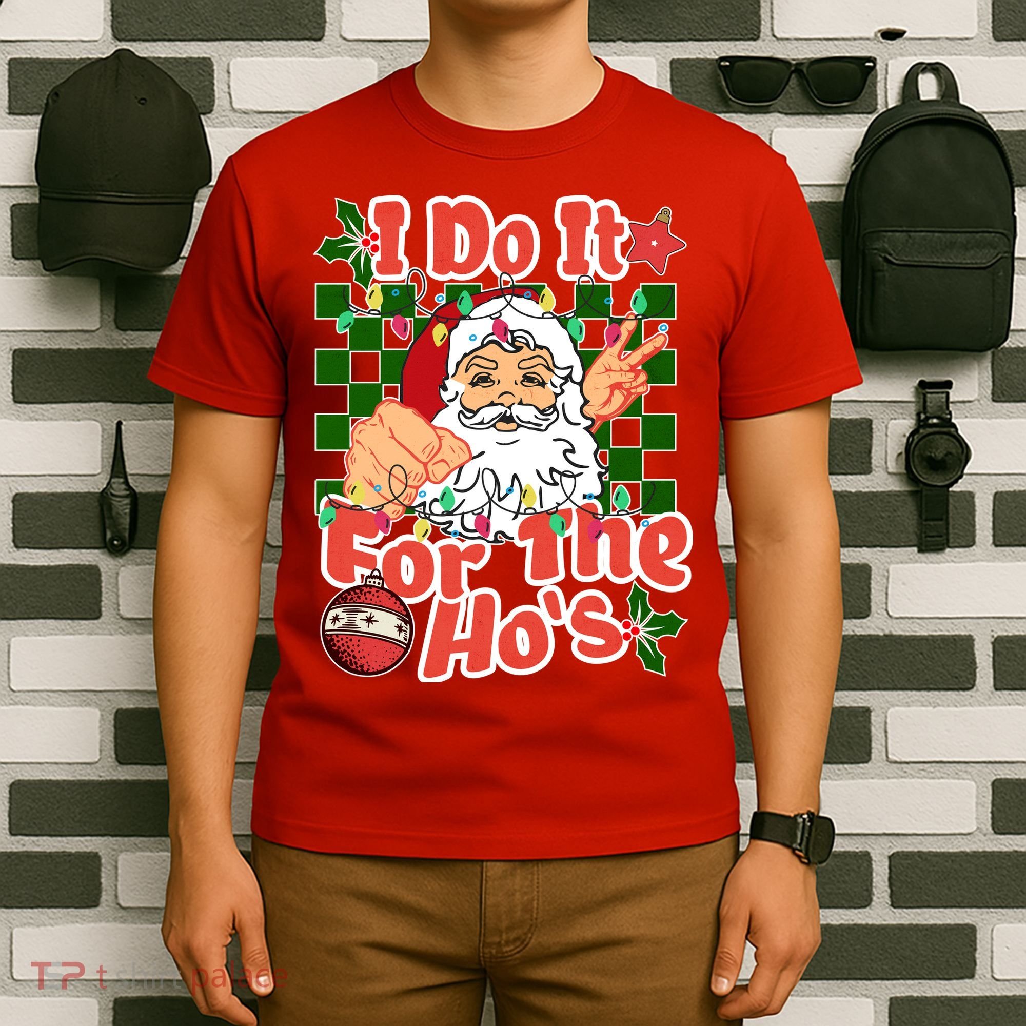 I Do It For The Hos Santa Claus Christmas Lights T-Shirt