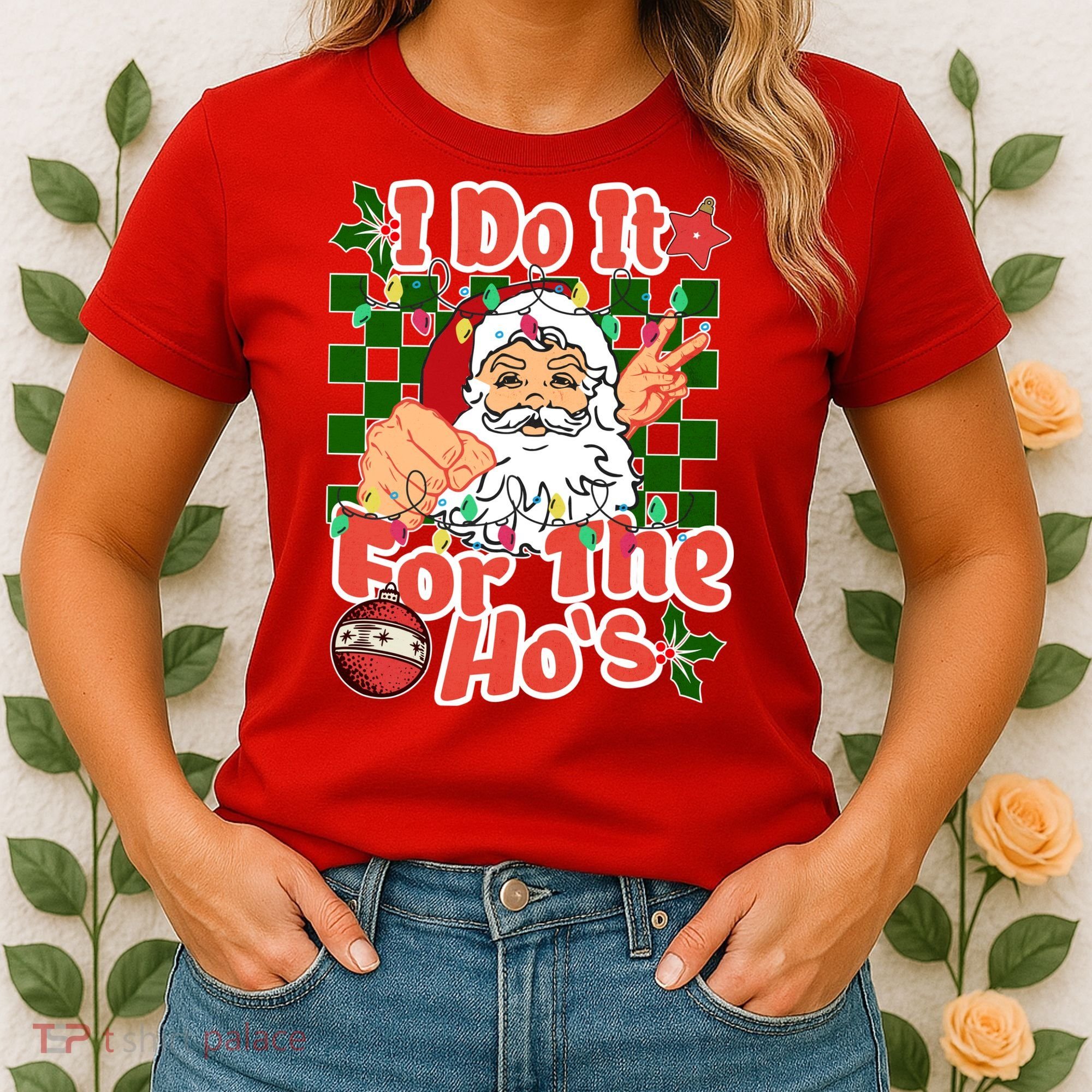 I Do It For The Hos Santa Claus Christmas Lights Women's T-Shirt