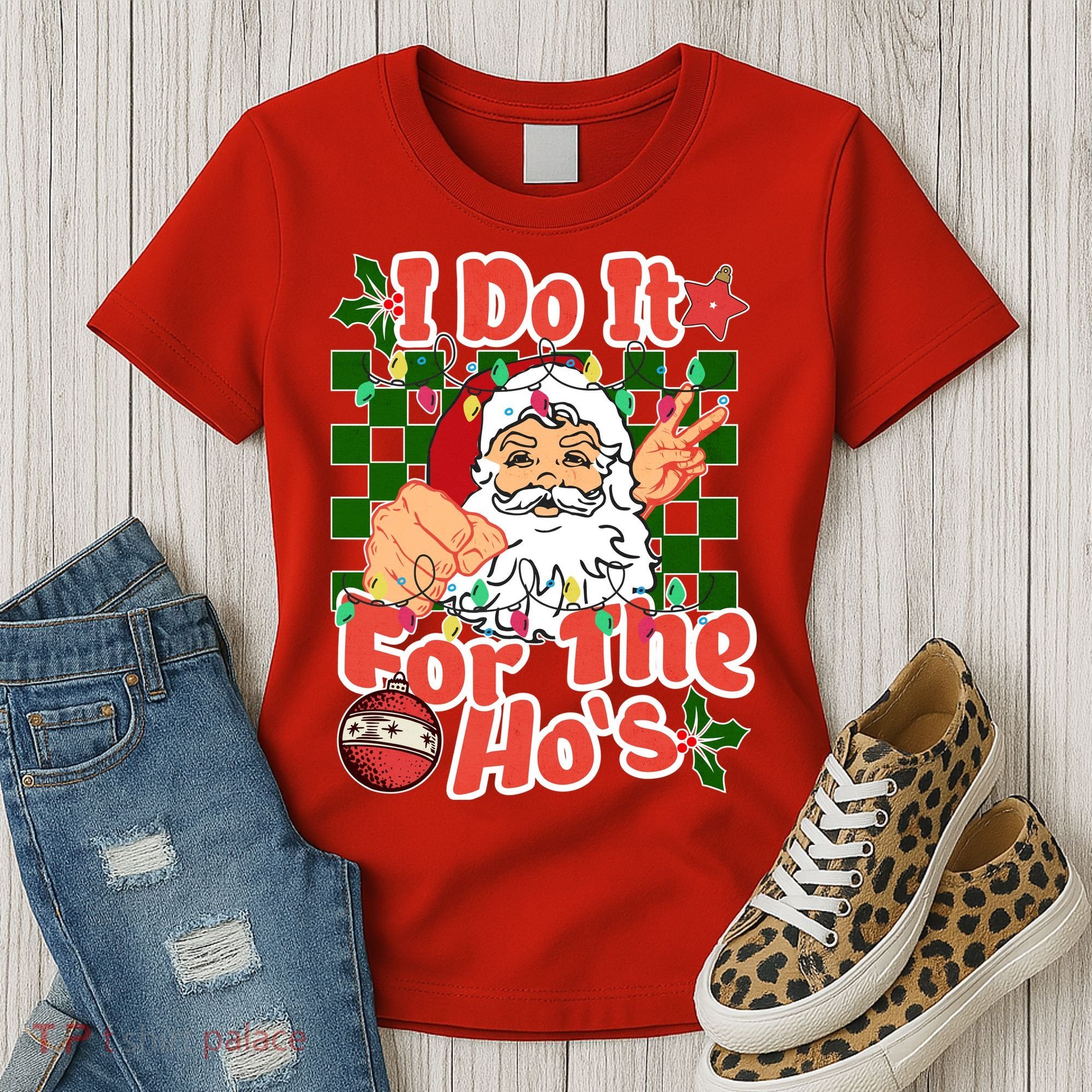 I Do It For The Hos Santa Claus Christmas Lights Women's T-Shirt