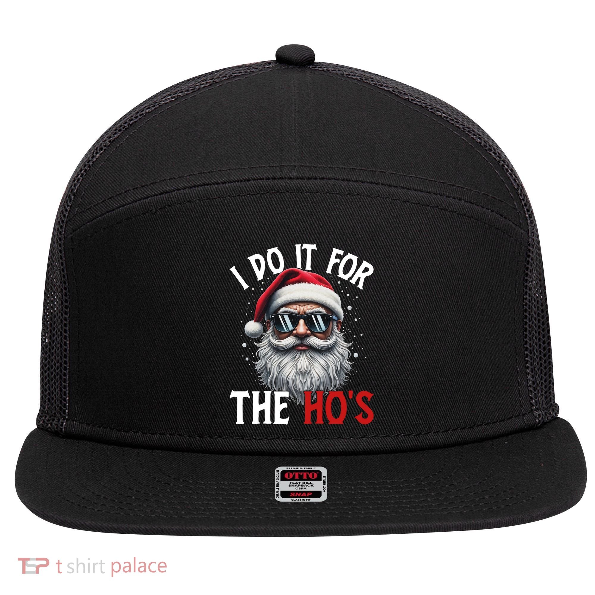 I Do It For The Hos Funny Christmas Santa Claus 7 Panel Mesh Trucker Snapback Hat