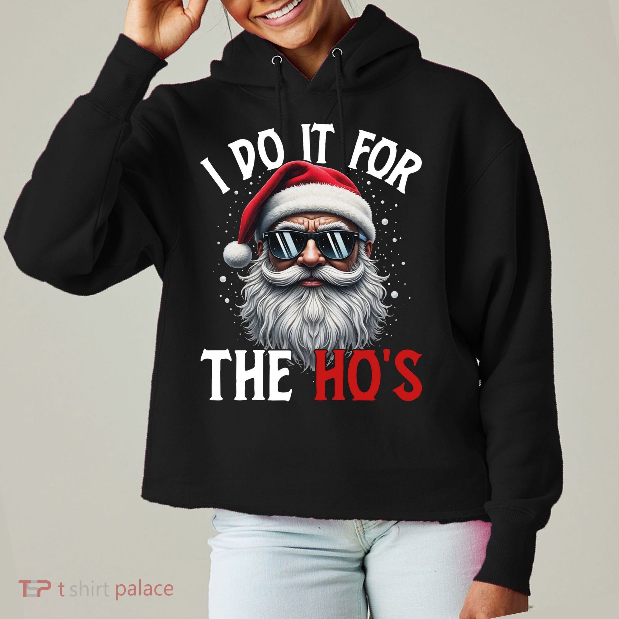 I Do It For The Hos Funny Christmas Santa Claus Ladies Heavyweight Boxy Pullover Hoodie