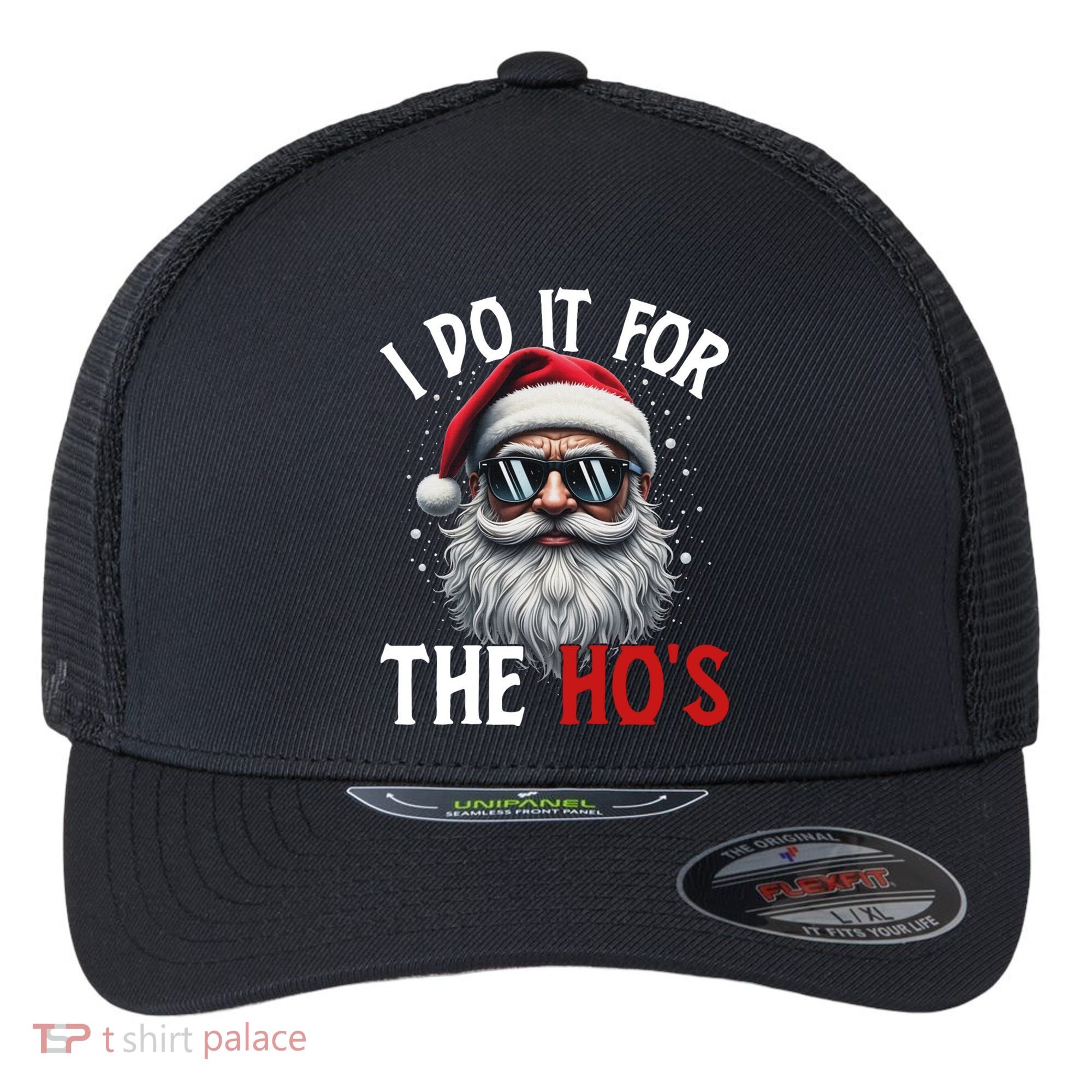I Do It For The Hos Funny Christmas Santa Claus Flexfit Unipanel Trucker Cap