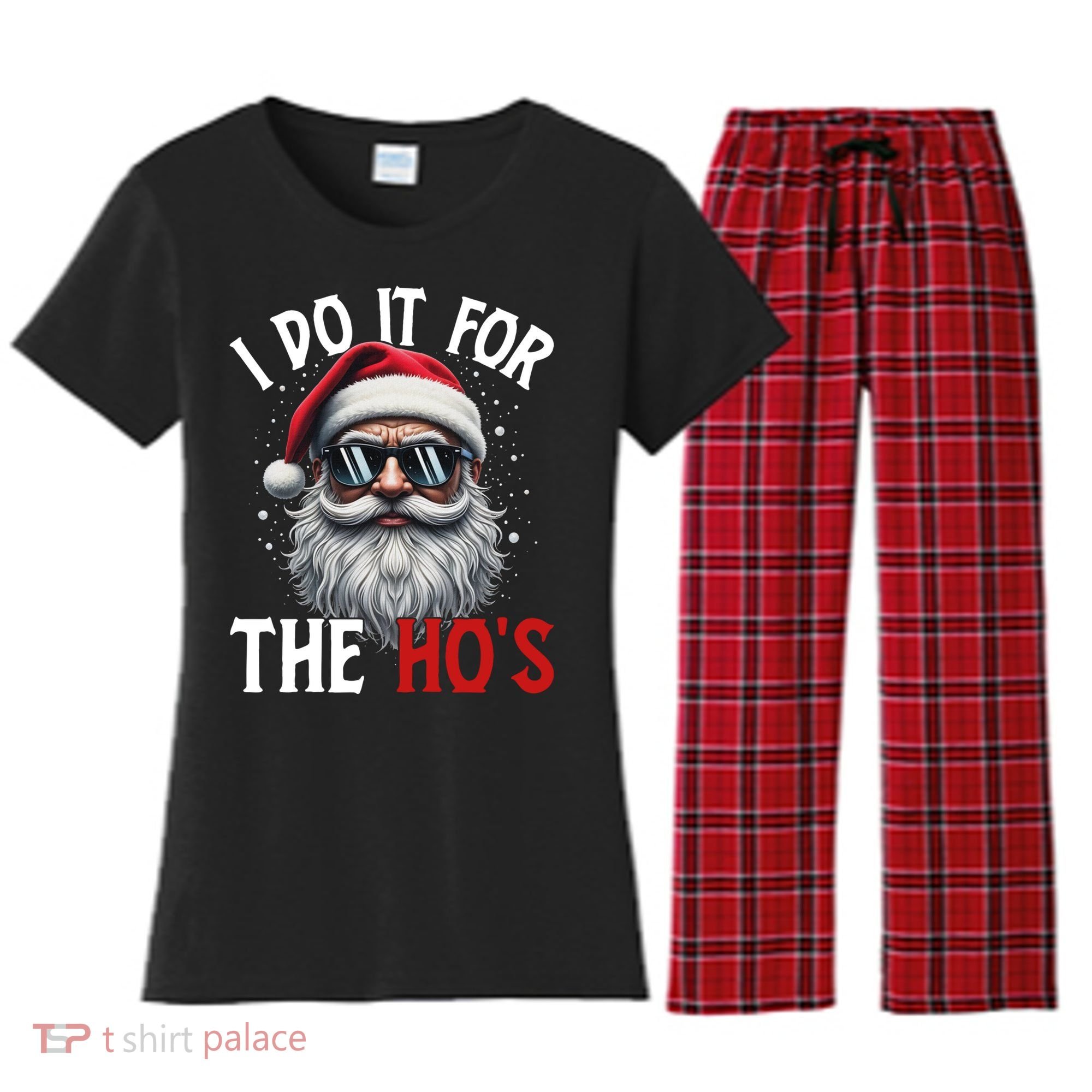 I Do It For The Hos Funny Christmas Santa Claus Women's Flannel Pajama Set